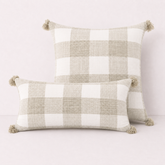 Tassel Linen Cushion Pillow Cover - Cream