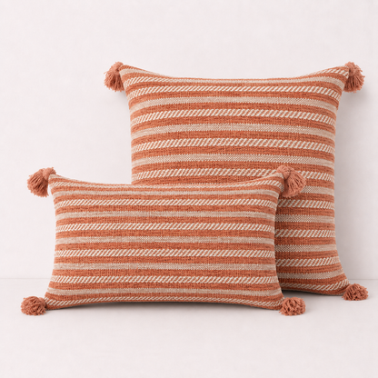 Tassel Linen Cushion Pillow Cover - Orange
