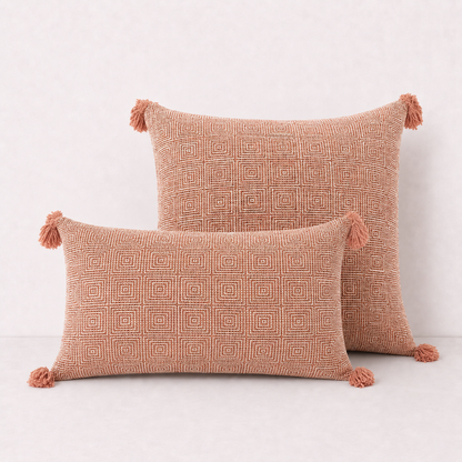 Tassel Linen Cushion Pillow Cover - Orange