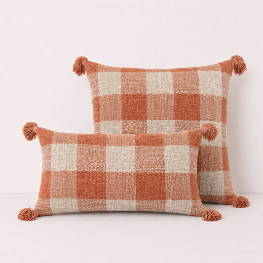 Tassel Linen Cushion Pillow Cover - Orange