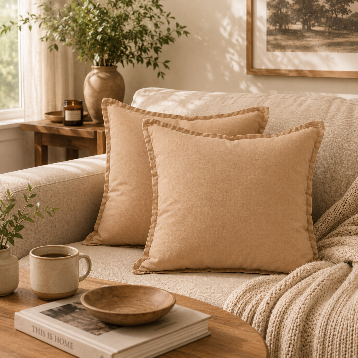 Relaxed Linen Decorative Throw Pillow Cover- Beige