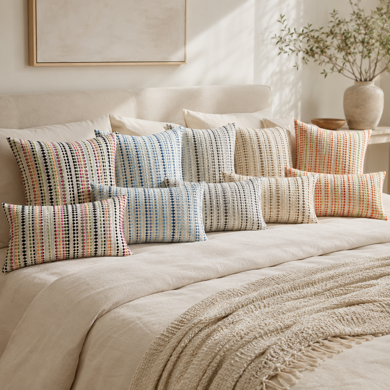 Colourful Striped Pillow Cover - Black