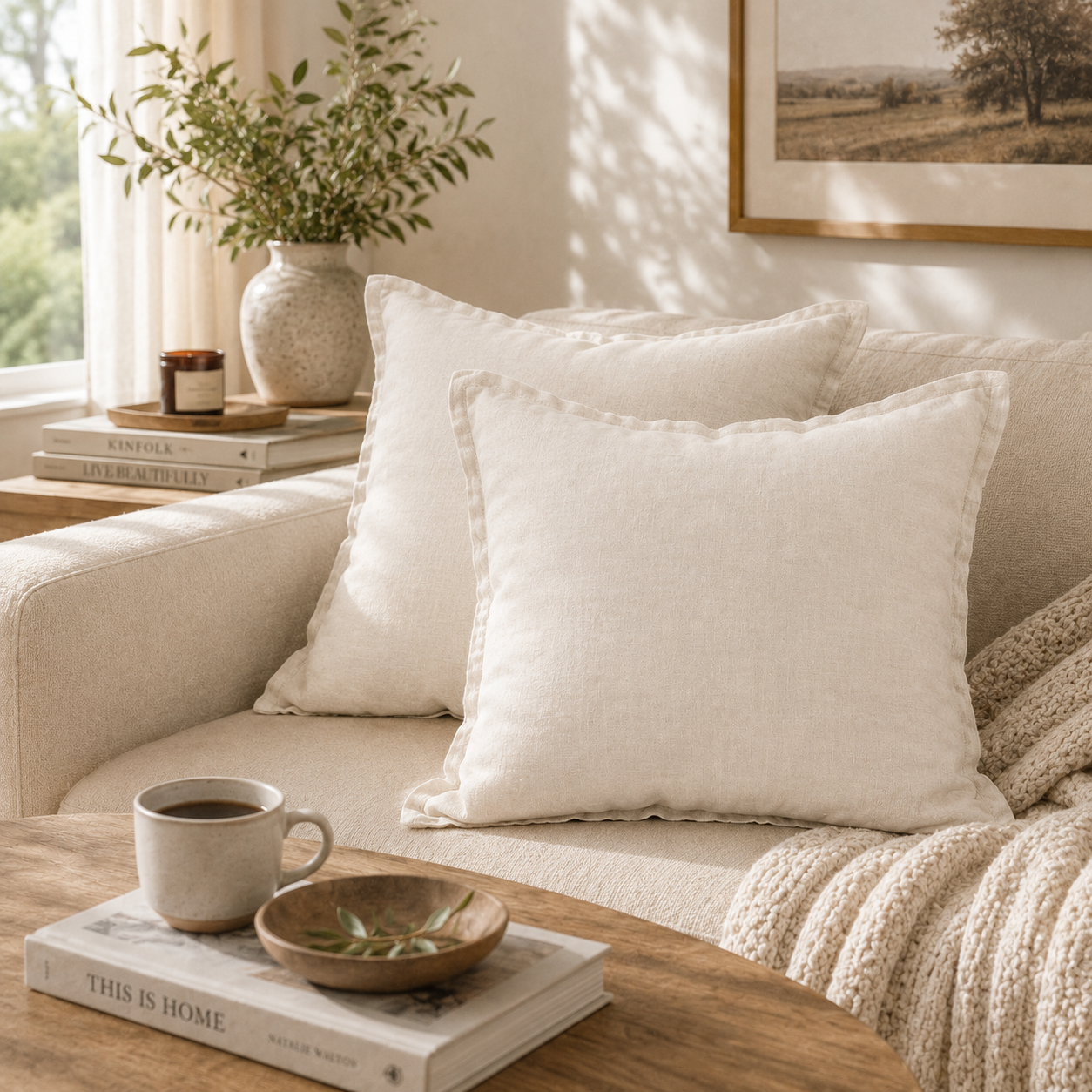 Relaxed Linen Decorative Throw Pillow Cover- Ivory