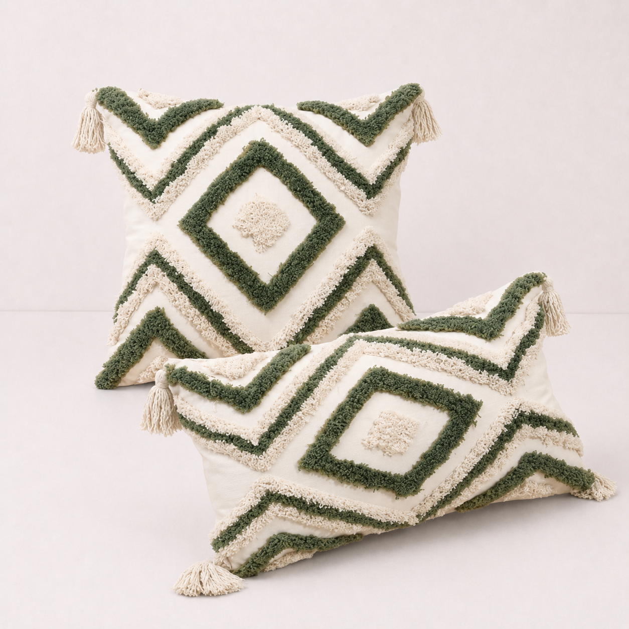 Nordic Moroccan Tufted Pillow Cover - Green