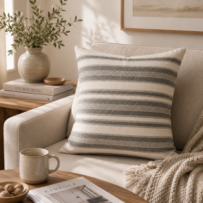 Horizontal Stripe Decorative Throw Pillow Cover- Grey