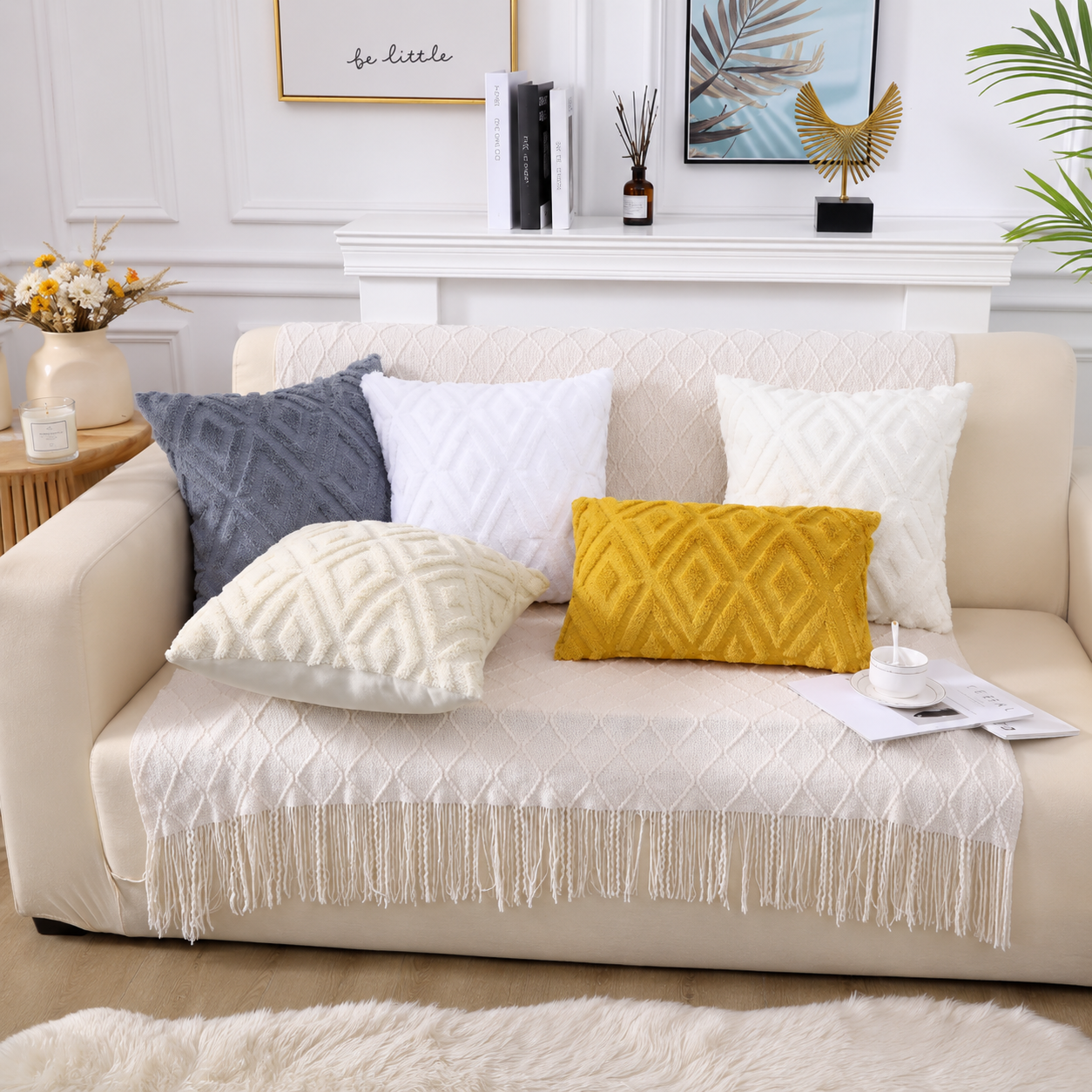 Modern Plush Throw Pillow Cover - Pure White
