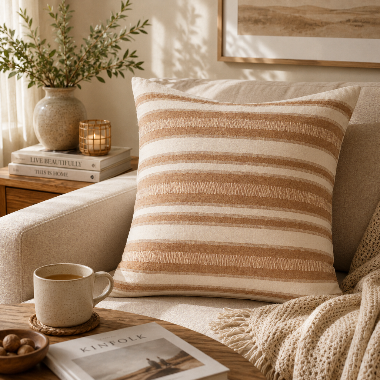 Horizontal Stripe Decorative Throw Pillow Cover- Orange