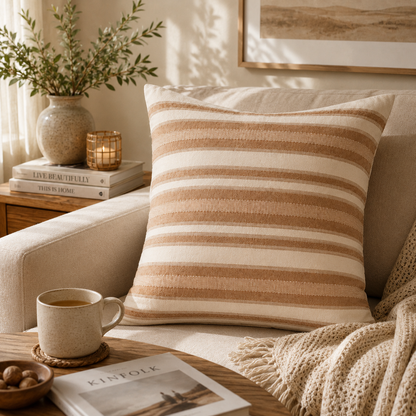 Horizontal Stripe Decorative Throw Pillow Cover- Orange