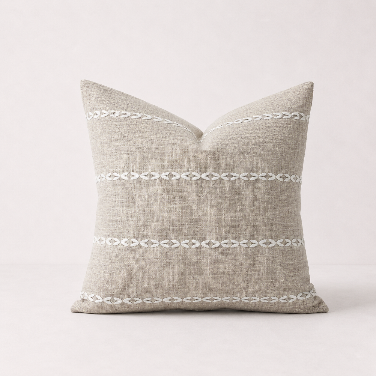Embroidered Farmhouse Style Striped Pillow Cover- Striped Brown
