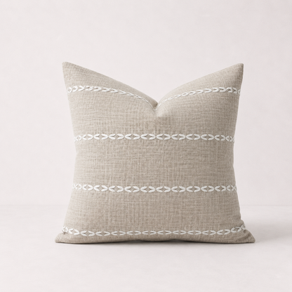 Embroidered Farmhouse Style Striped Pillow Cover- Striped Brown