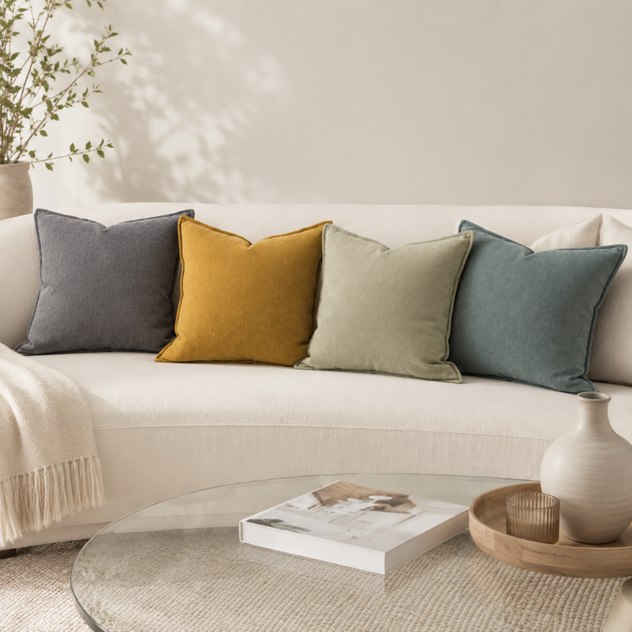 Cozy Chenille Throw Pillow Cover- Beige