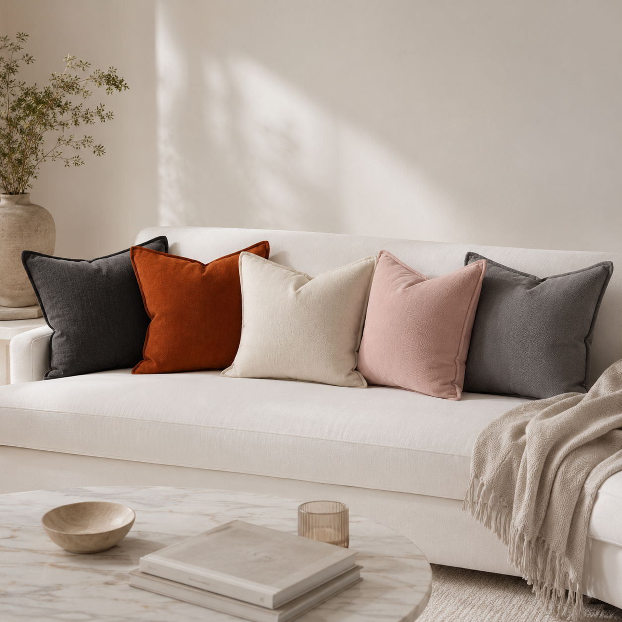 Cozy Chenille Throw Pillow Cover- Beige