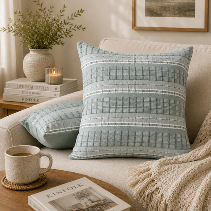 Textured Grid Stripe Decorative Throw Pillow Cover- Grey