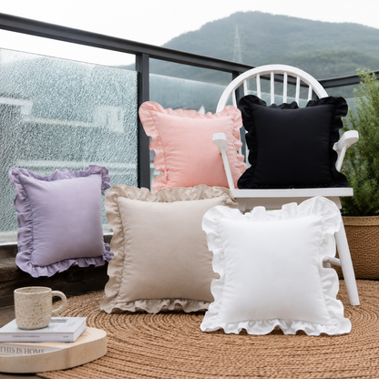 French Ruffle Cotton Pillow Cover - Pink