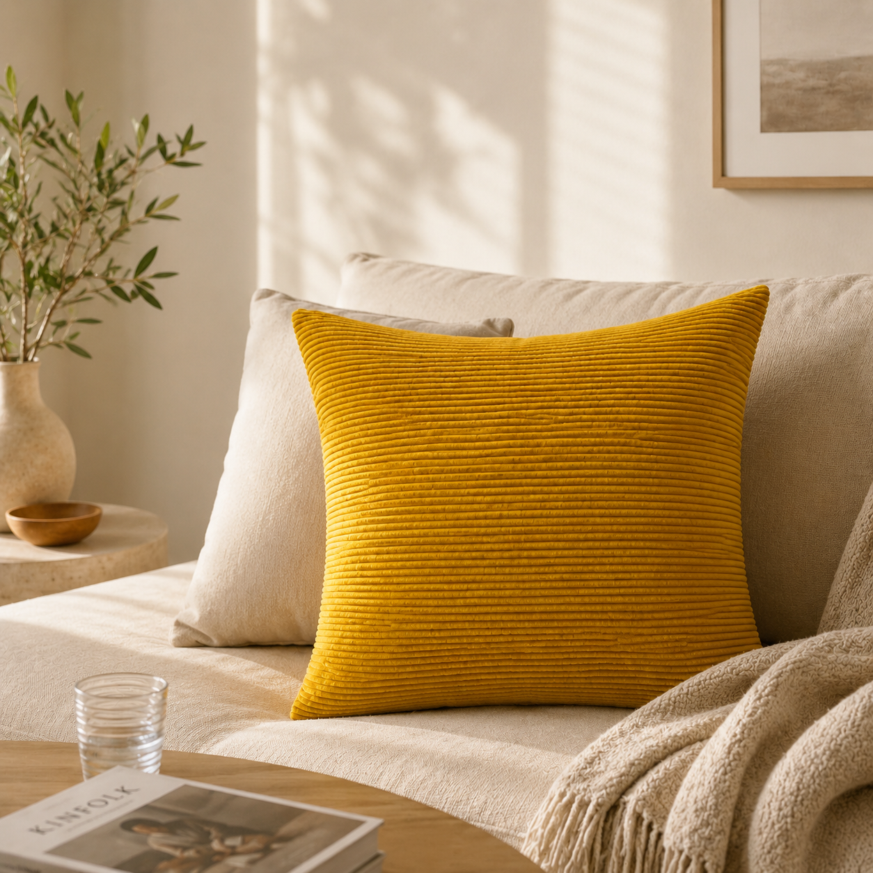 Textured Corduroy Throw Pillow Cover - Yellow