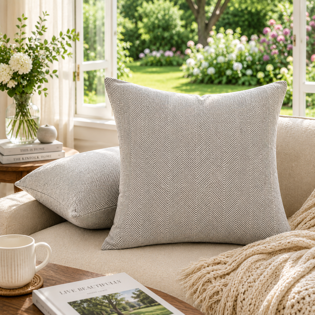 Herringbone Weave Decorative Throw Pillow Cover- Grey