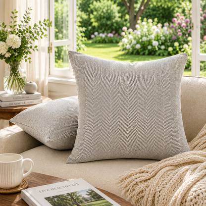 Herringbone Weave Decorative Throw Pillow Cover- Grey