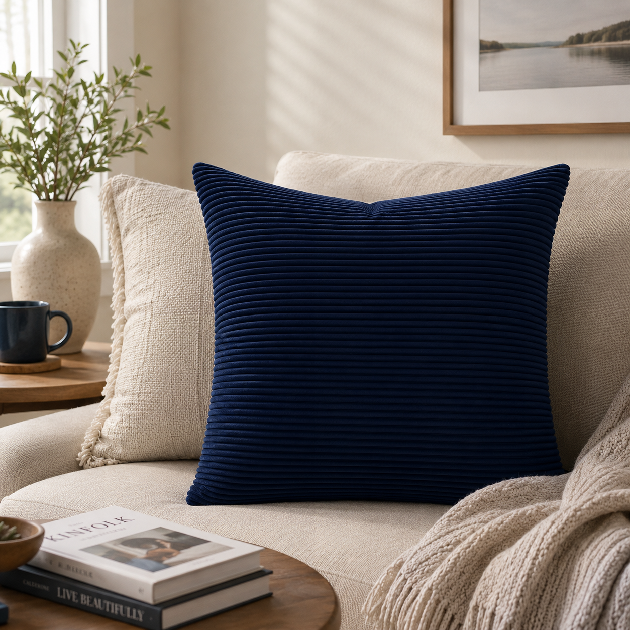 Textured Corduroy Throw Pillow Cover - Blue