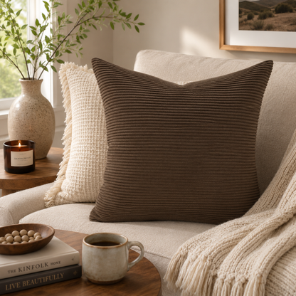 Textured Corduroy Throw Pillow Cover - Brown