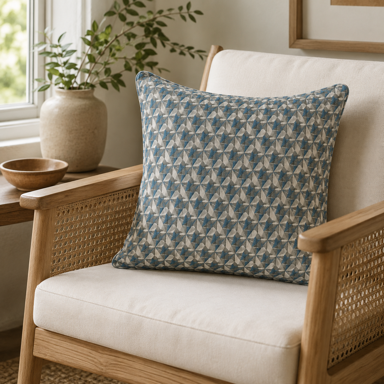 Cassia Geometric Blue Pillow Cover