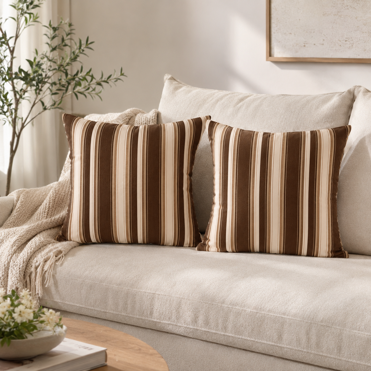 Brown Striped Pillow Cover Set