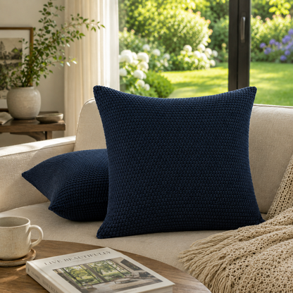 Textured Knit Decorative Throw Pillow Cover- Blue