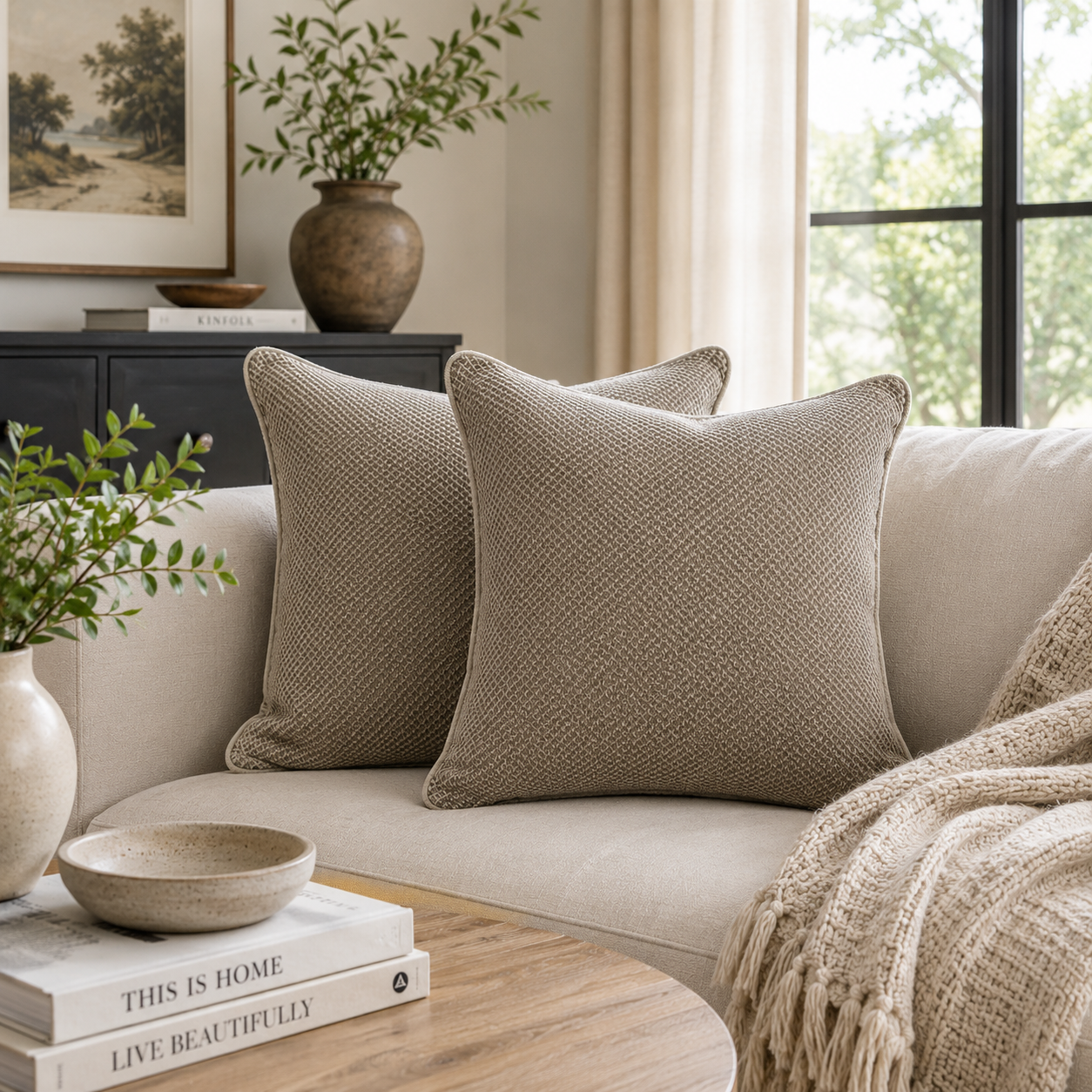 Soft Woven Pillow Cover Design - Brown