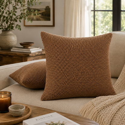 Textured Knit Decorative Throw Pillow Cover- Brown