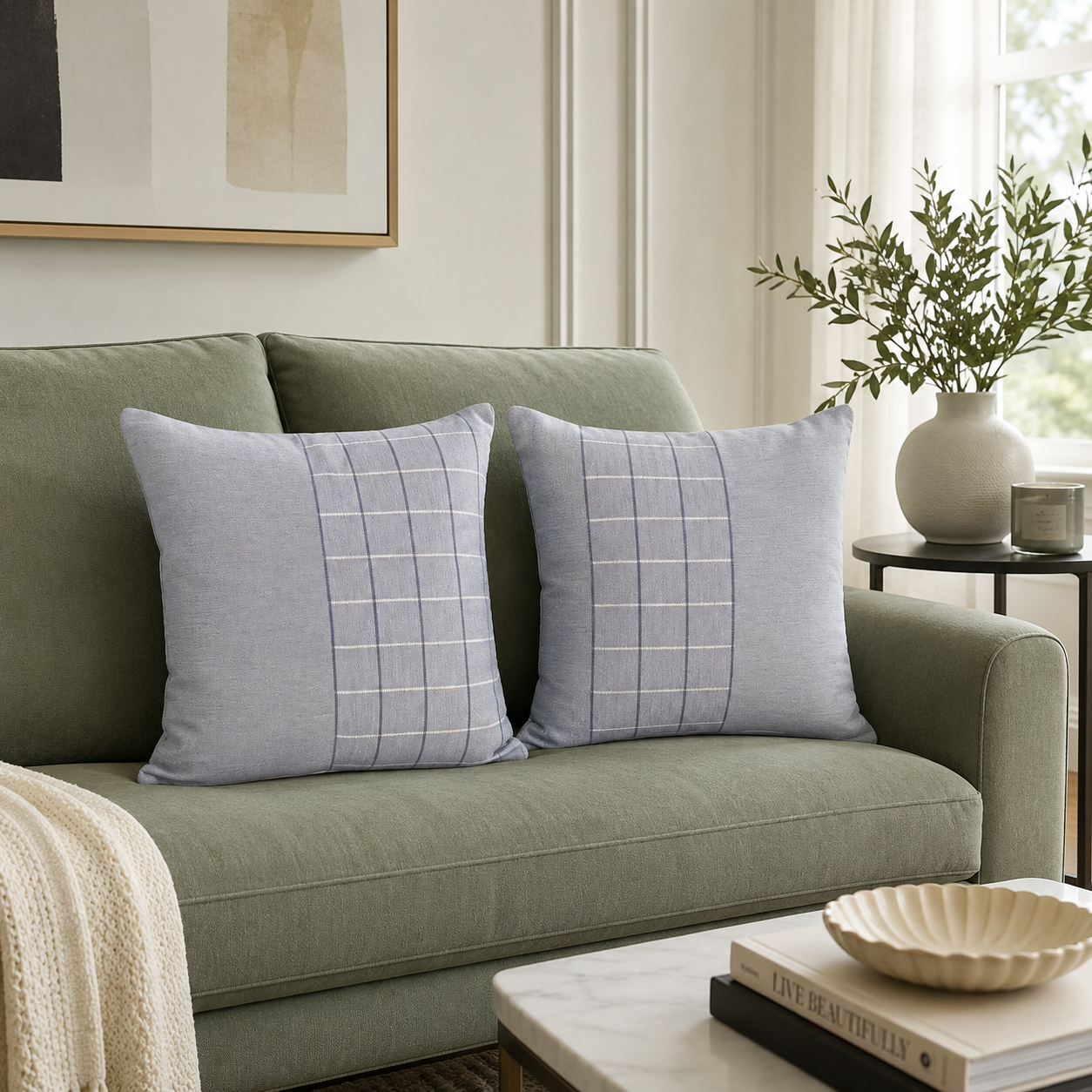 Grey Checkered Pillow Cover Set