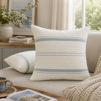Woven Stripe Decorative Throw Pillow Cover- Blue