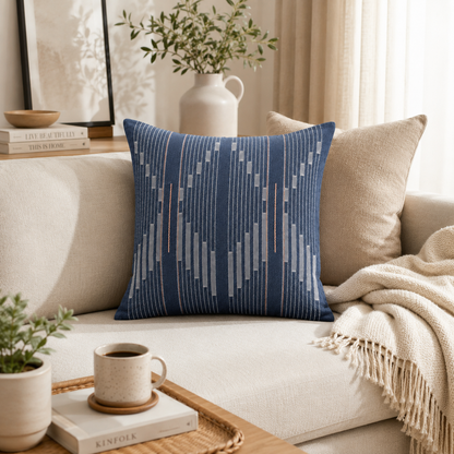 Geometric Stripe Decorative Throw Pillow Cover- Blue