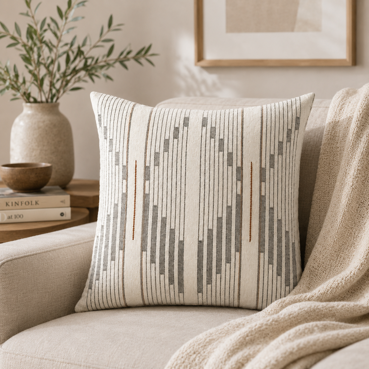 Geometric Stripe Decorative Throw Pillow Cover- Grey