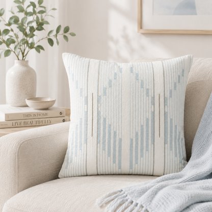 Geometric Stripe Decorative Throw Pillow Cover- Blue