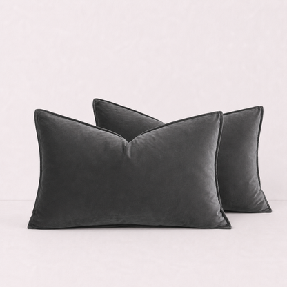 Plush Velvet Throw Pillow Cover -Dark Grey