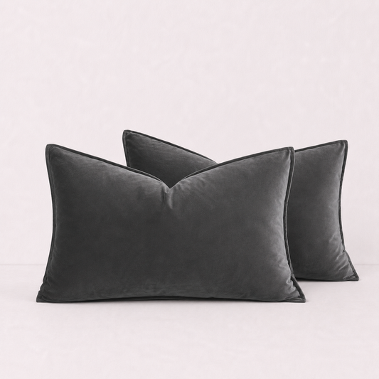 Plush Velvet Throw Pillow Cover -Dark Grey