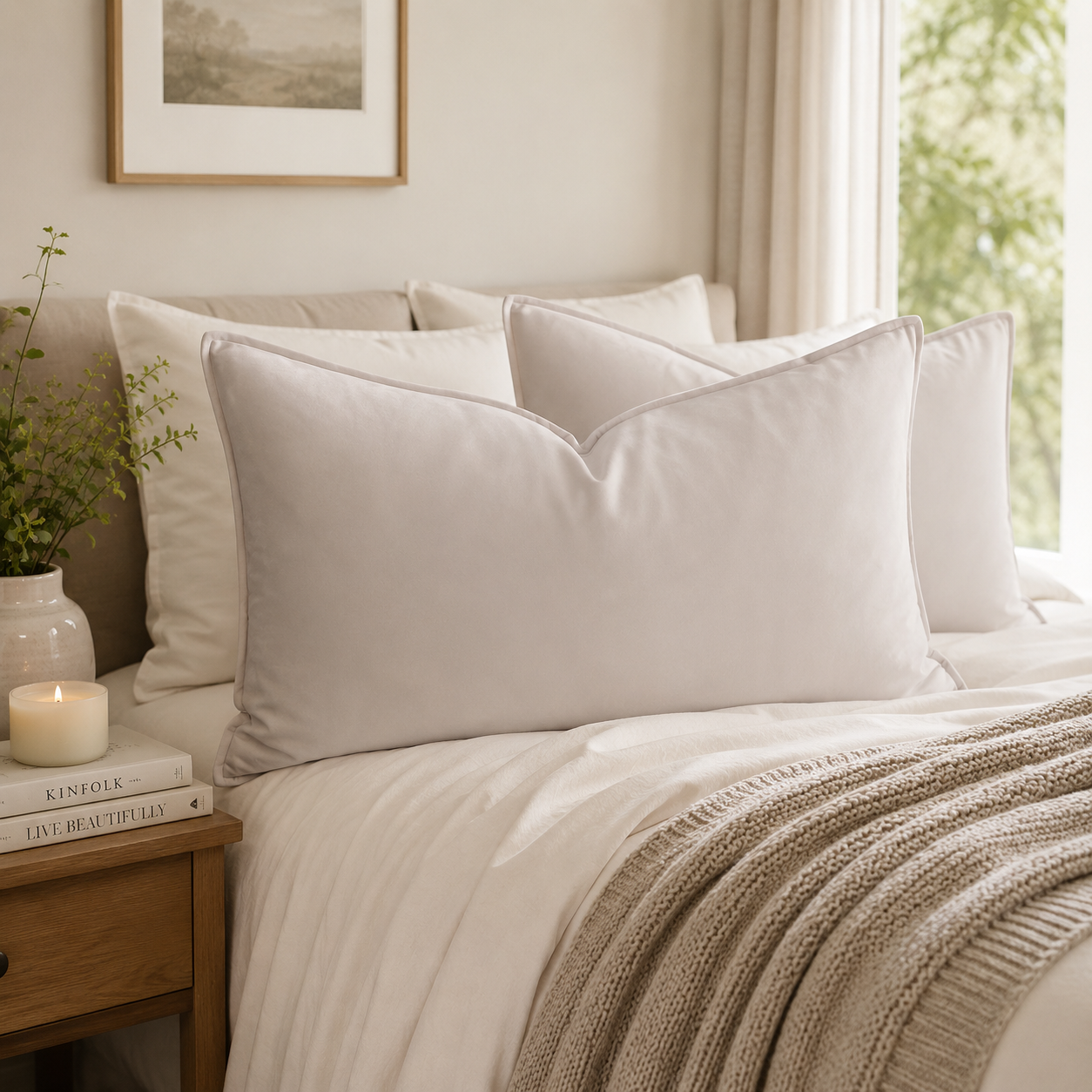 Plush Velvet Throw Pillow Cover - Cream
