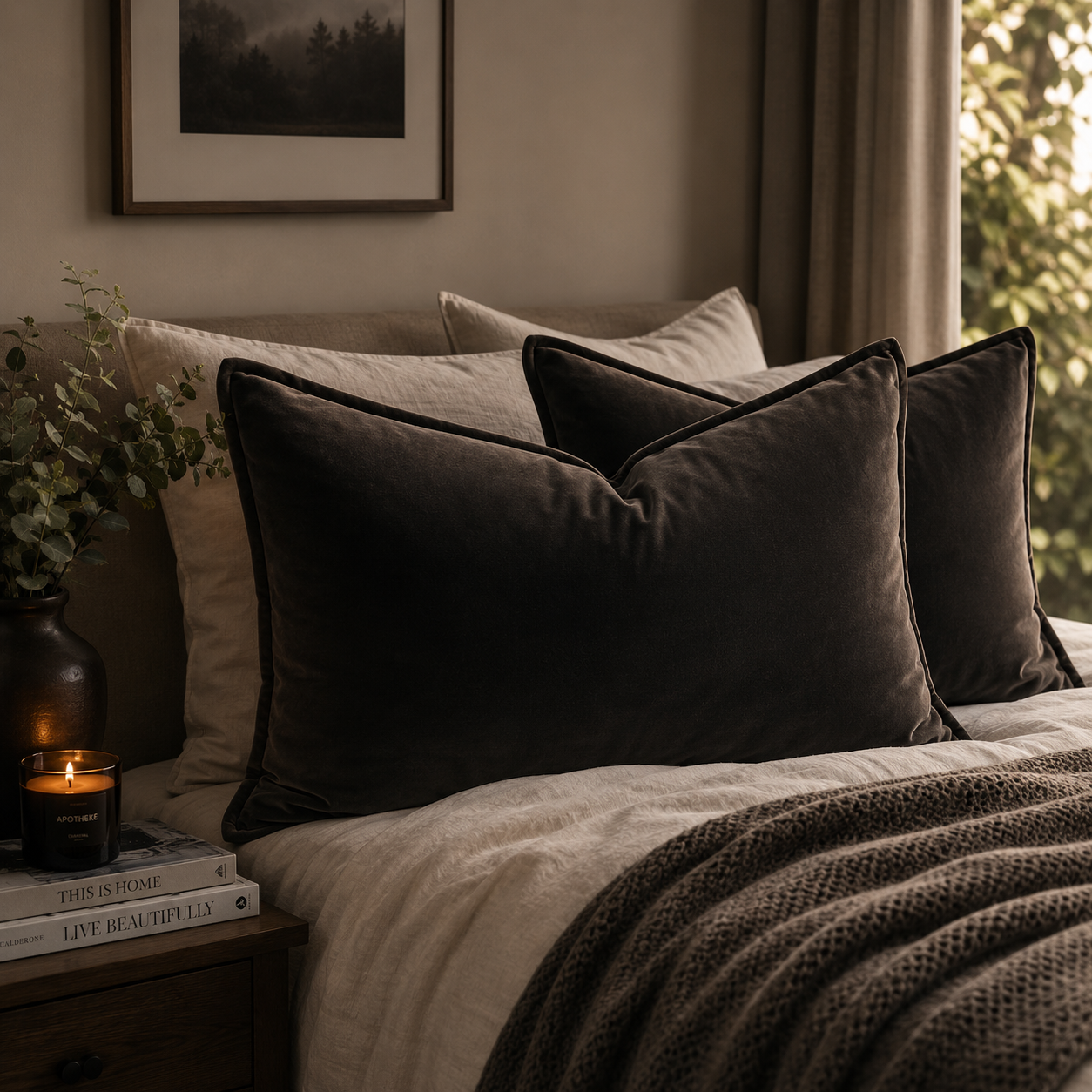 Plush Velvet Throw Pillow Cover - Dark Brown