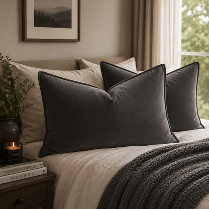 Plush Velvet Throw Pillow Cover -Dark Grey