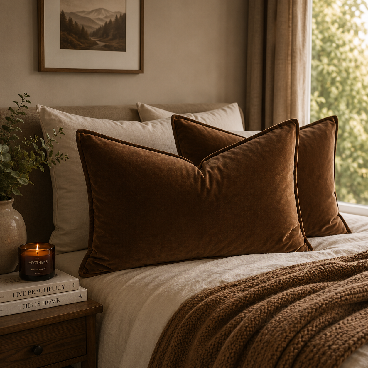 Plush Velvet Throw Pillow Cover - Coffee Brown