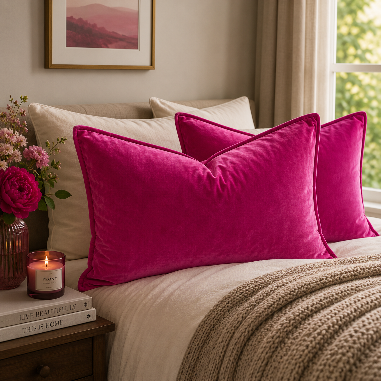 Plush Velvet Throw Pillow Cover - Pink