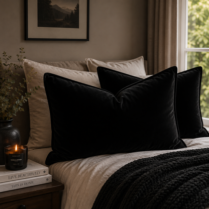 Plush Velvet Throw Pillow Cover - Black