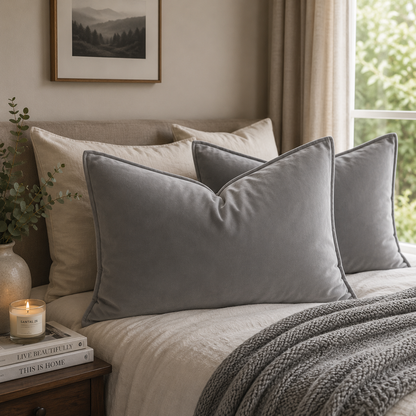 Plush Velvet Throw Pillow Cover - Light Grey