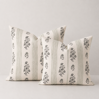 Rustic Floral Throw Pillow Cover- Dusty Green