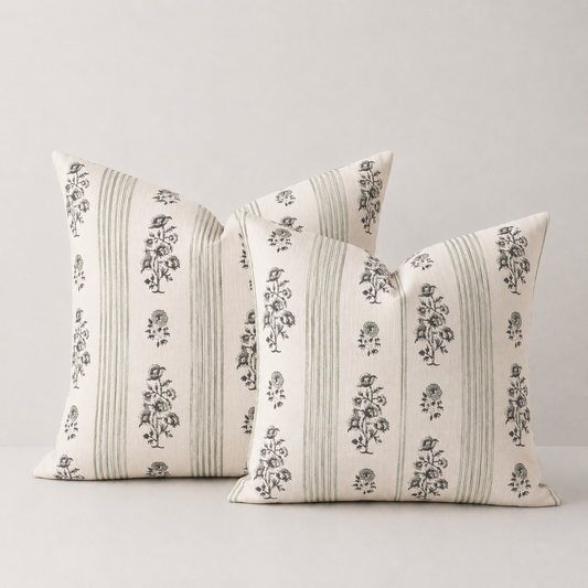 Rustic Floral Throw Pillow Cover- Dusty Green