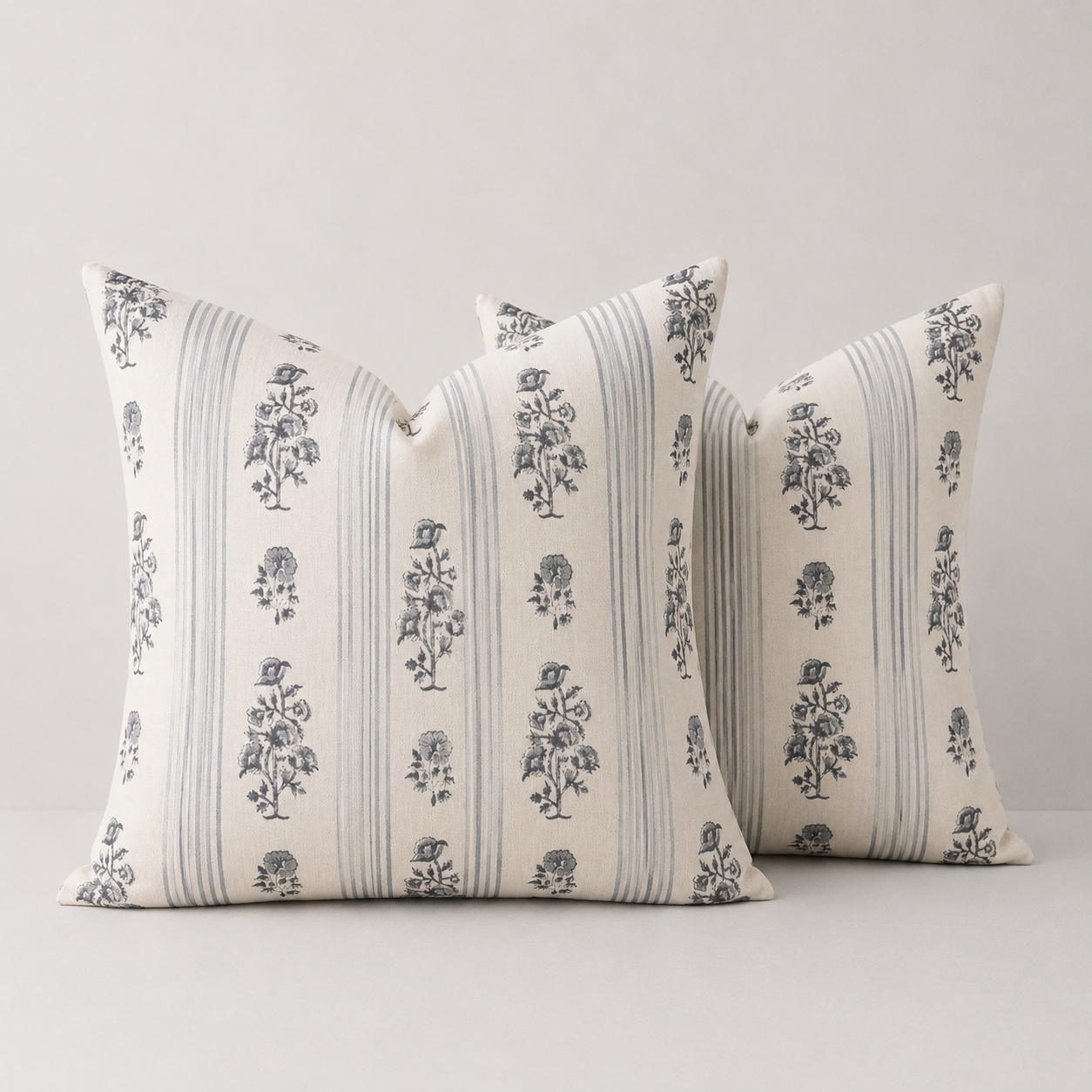 Rustic Floral Throw Pillow Cover - Light Blue