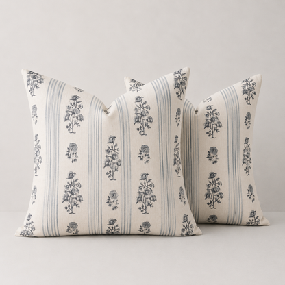 Rustic Floral Throw Pillow Cover - Light Blue
