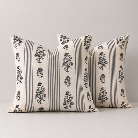 Rustic Floral Throw Pillow Cover - Light Grey