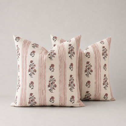 Rustic Floral Throw Pillow Cover- Red