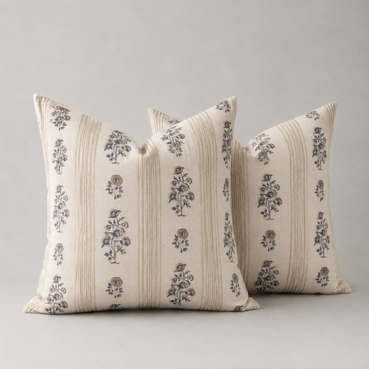 Rustic Floral Throw Pillow Cover- Beige