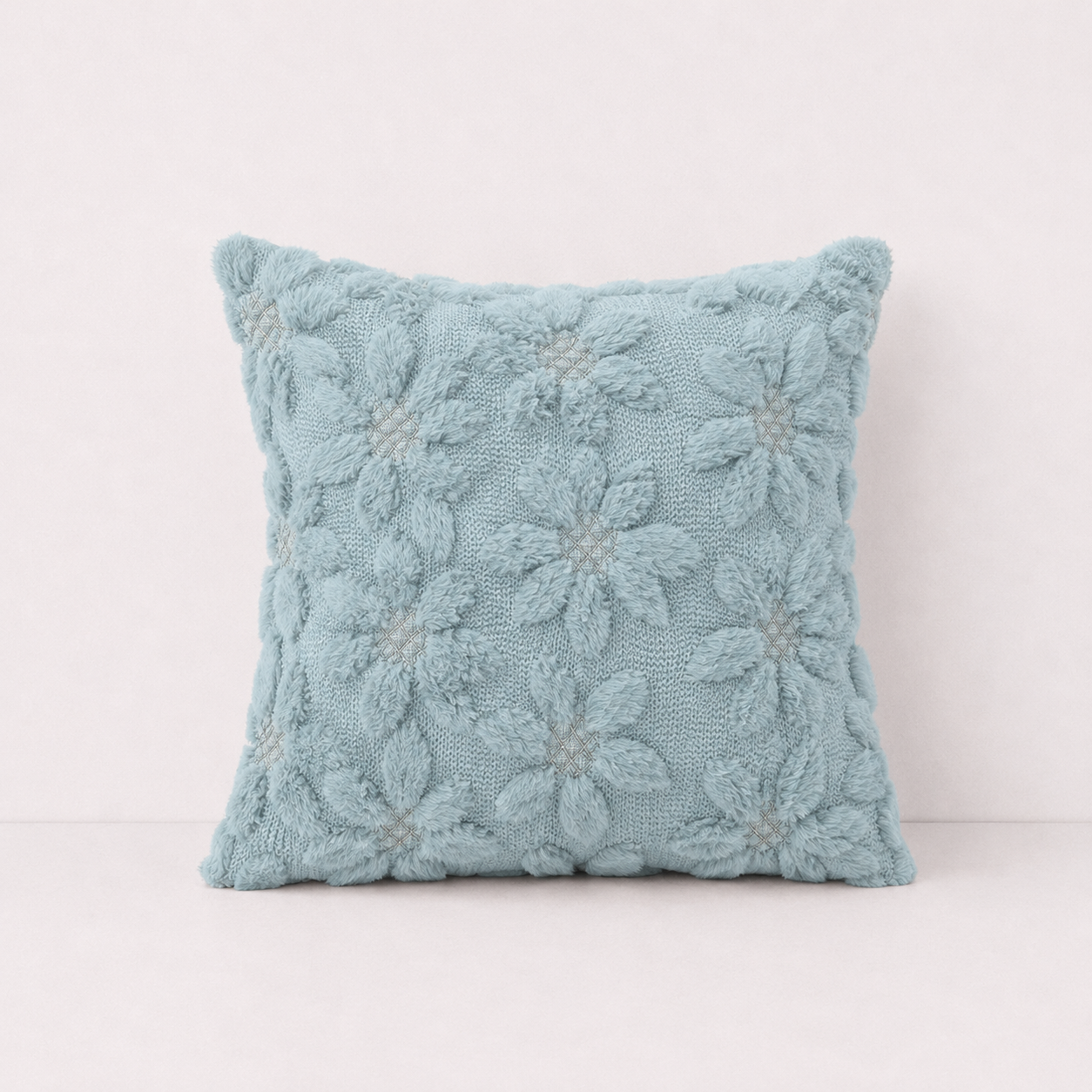 3D Sunflower Embroidery Throw Pillow Cover- Blue